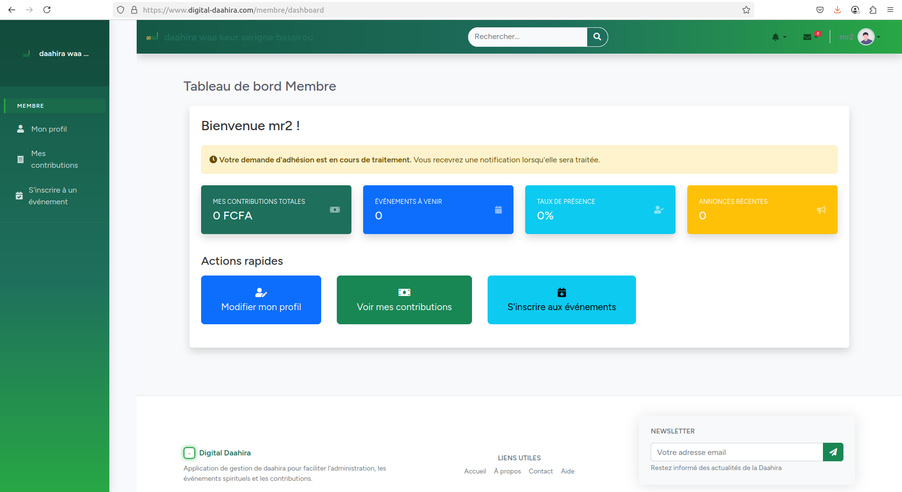 Interface Membre Desktop