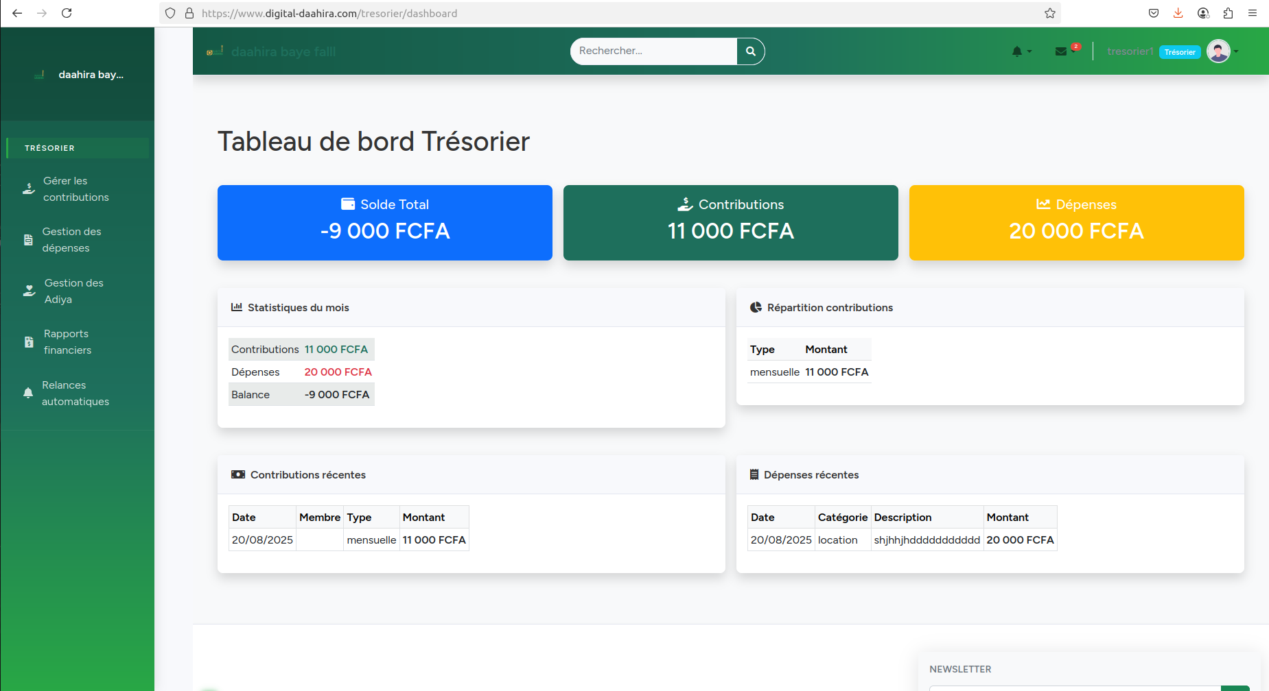 Interface Trésorier Desktop