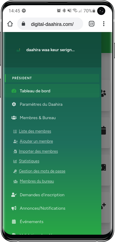 Interface Président Mobile