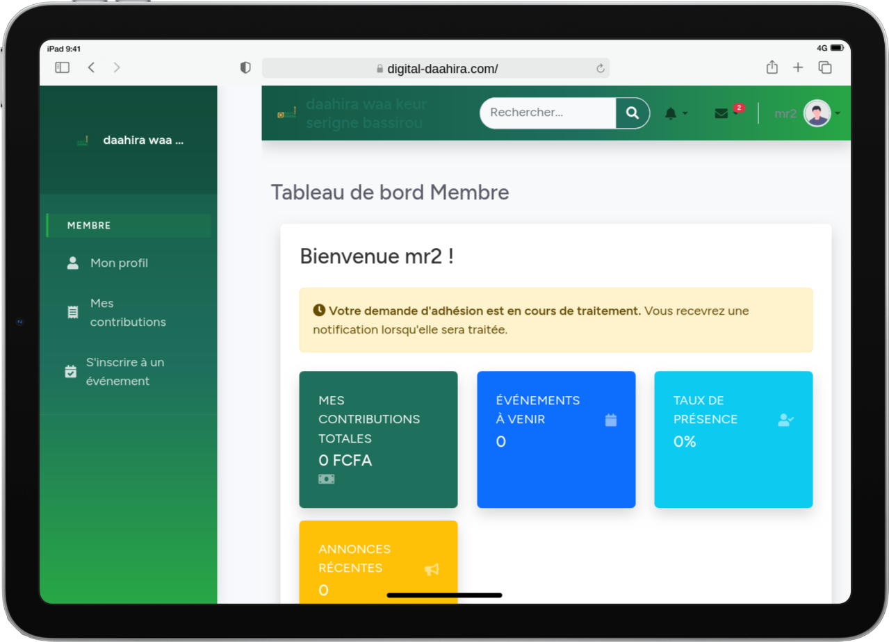 Interface Membre Tablette