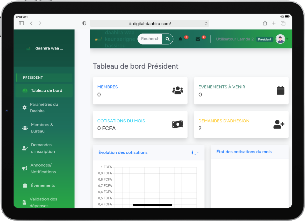Interface Président Tablette