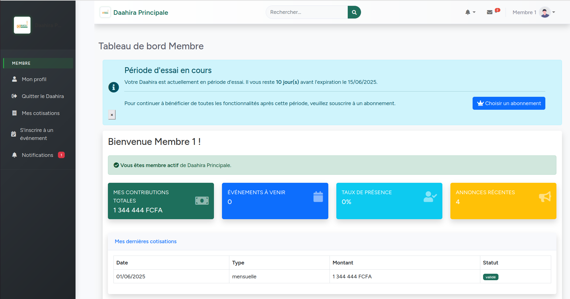 Interface Membre