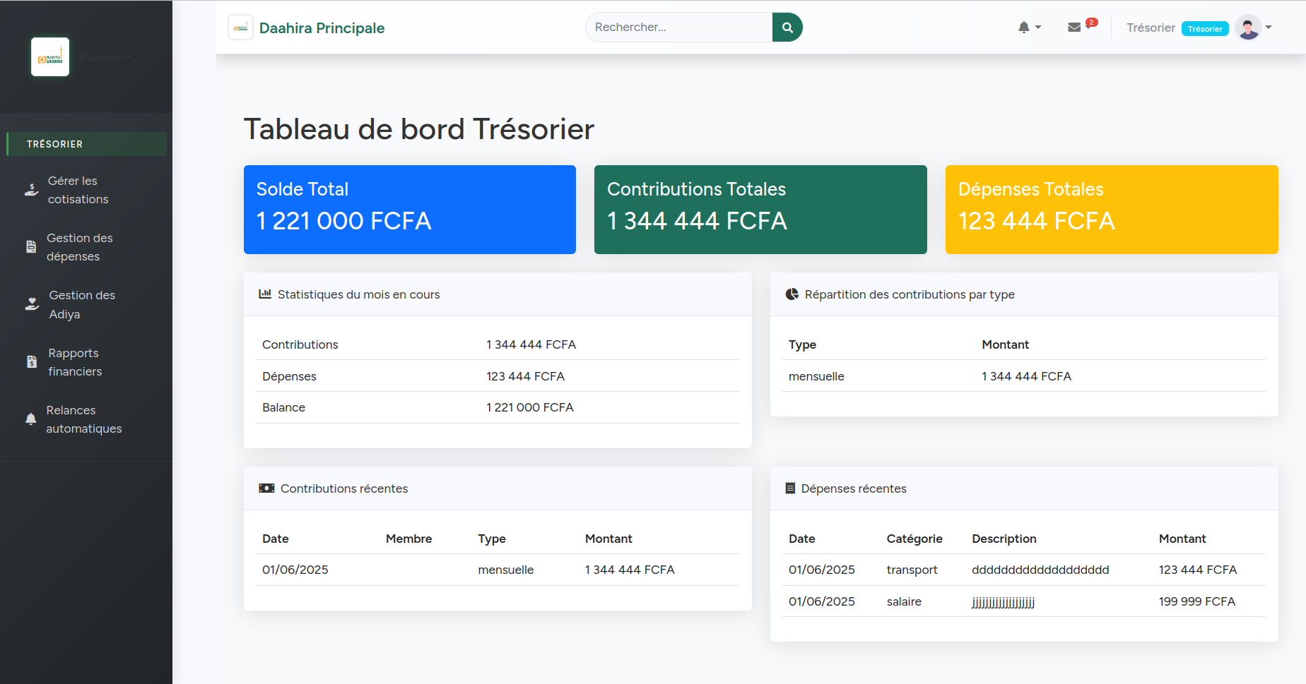 Interface Trésorier